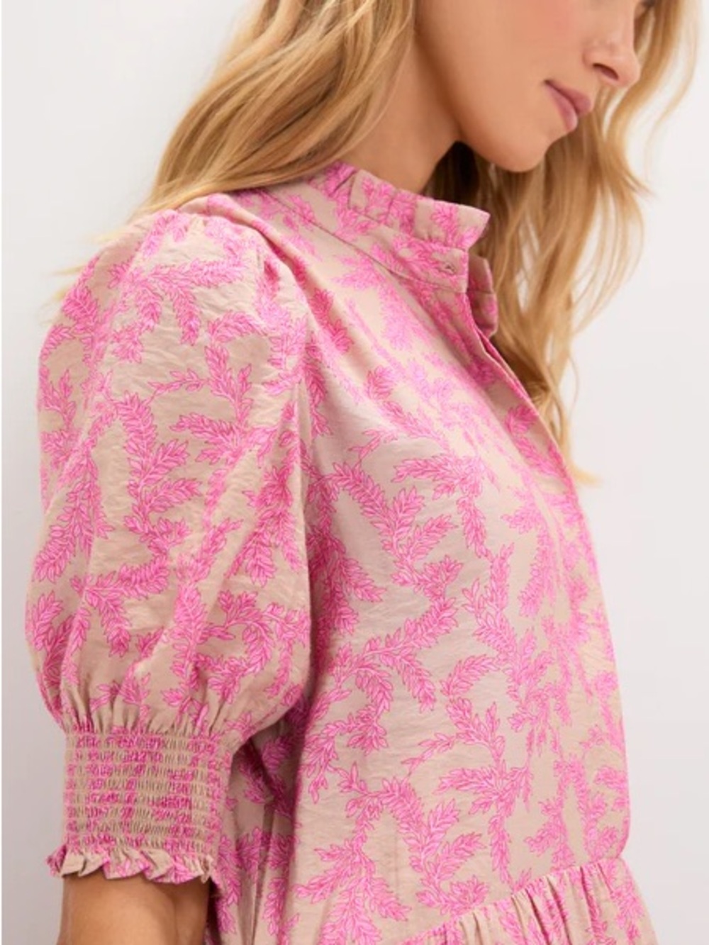 Tuckernuck Pink Leaf-Print Maxi Dress on Tan - Picture 3 of 5